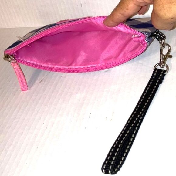 SCOUT Clutch Wristlet Zip Bag Blue and Pink Gingham Checkered 8 x 4.5 inches - Picture 7 of 9